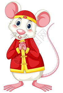 新年穿新衣穿中国服装的白老鼠设计图片