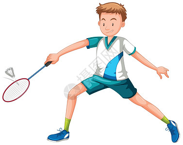 男子羽毛球男子打网球白色背景插画