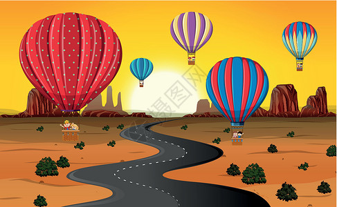 乘坐热气球在沙漠旅行背景图片