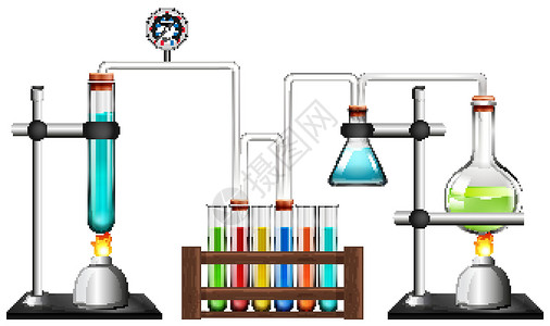 白色背景上的科学设备烧杯生物学实验夹子生物工程艺术工具绘画剪裁背景图片