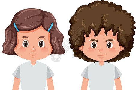 一套男孩和女孩的性格头发女士插图绘画卡通片男生夹子男性艺术卷曲背景图片