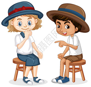 男孩坐在椅子上男孩和女孩坐在椅子上插画