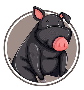 圆模板上的黑猪黑色夹子绘画剪贴卡通片荒野圆形野生动物横幅标签背景图片