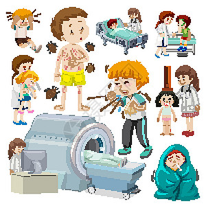 饿虱子患有不同类型疾病的儿童设计图片