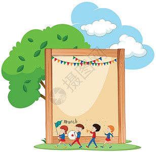 儿童与木标语模板背景图片