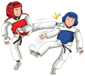 孤立在惠特上的体育运动员艺术行动跆拳道竞争活动面具白色绘画小路竞争者背景图片