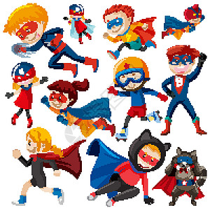 时代英雄蓝色和红色套装的超级英雄插画