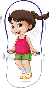 健身房跳绳子一个女孩跳绳训练绘画运动艺术身体乐趣女孩活动跳跃夹子插画