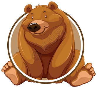 动物圆形素材灰熊圆形贴纸插画