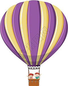 紫色热气球两人大热气球插画