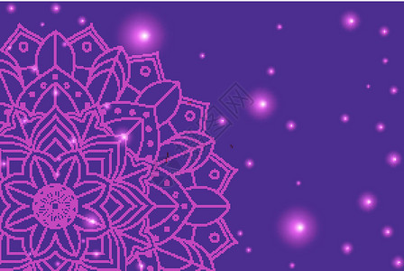 曼陀罗绘画具有曼陀罗设计的背景模板植物边界圆圈绘画紫色卡片卡通片瑜伽装饰品宗教插画