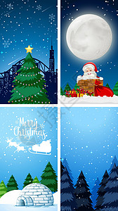 甲屋镇圣诞节背景模板冰屋框架派对节日海报庆典卡通片插图季节边界插画