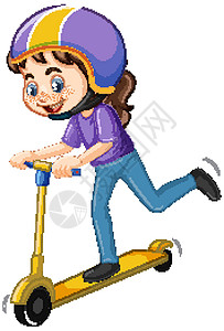 玩滑板车女孩快乐的女孩在白色背景上玩滑板车运动微笑摩托车活动女性插图行动衣服喜悦学生插画