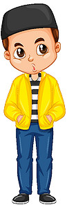 少年时代在孤立的背景上穿黄色夹克的男孩插画