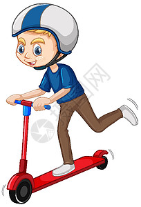 玩滑板车男孩男孩在孤立的背景上玩滑板车行动活动头盔童年安全插图男孩们车轮衣服表演插画