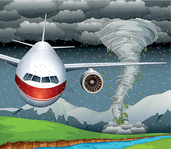 龙卷风水台风飞机现金插画