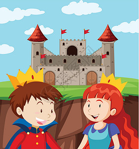 快乐王子快乐的王子和公主在城堡插画