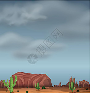 风雨如磐的沙漠背景场景插画