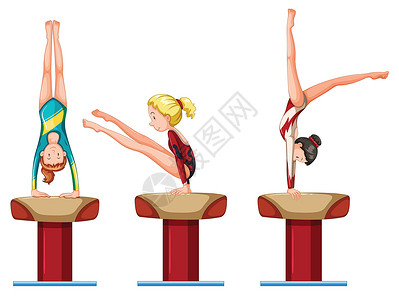 体操平衡木女体操运动员特征集插画