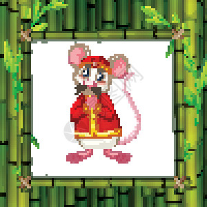 竹子框的素材穿中国服装的老鼠在竹框架上设计图片