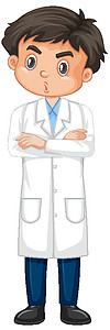穿风衣男孩在白色背景上穿着实验室长袍的男孩衣服少年教育行动男孩们活动卡通片青年孩子们科学家设计图片