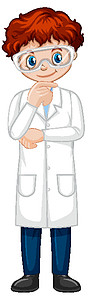 穿风衣男孩一个穿着实验室 coa 的男孩卡通人物风俗青年插图幼儿园卡通片女性衣服研究员实验夹子设计图片