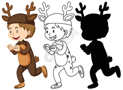 动物服装在颜色和轮廓和 silhouett 鹿服装的男孩设计图片