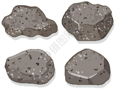 沉积的白色背景上孤立的一组花岗岩环境砂岩石灰石卵石卡通片石板插图页岩地质学绘画插画