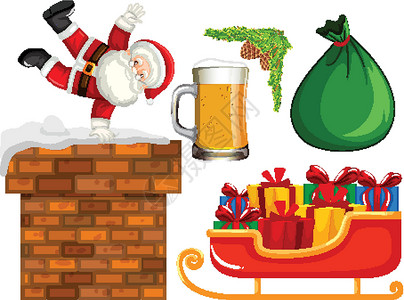 圣诞啤酒圣诞元素集礼物松果卡通片夹子艺术绘画展示啤酒插图插画