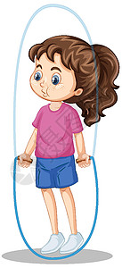 蓝色跳绳可爱的女孩跳绳卡通人物孤立学校运动卡通片娱乐学生女性绳索健身房运动员瞳孔插画