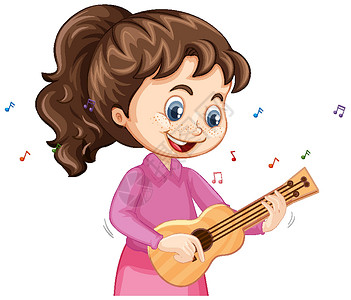 弹尤克里里琴的女孩卡通人物乐器生活音乐家乐趣活动孩子们学校插图男性爱好插画