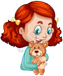 抱着熊娃娃白色背景上抱着泰迪熊的可爱女孩生物玩具熊玩具卡通片动物群孩子们拥抱动物微笑学生插画