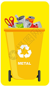 黄色垃圾篓黄色背景上带有回收符号的黄色回收站设计图片