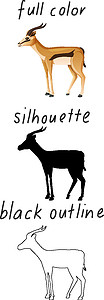 大角斑羚一组黑斑羚在和白色背景上的黑色轮廓插图荒野涂鸦黑暗夹子空白字体动物园生物动物设计图片