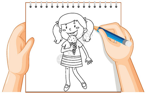 孩子吃手女孩吃冰淇淋大纲的手写设计图片