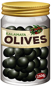 卡拉塔那佐尔橄榄保存在玻璃 ja食物插图防腐剂产品标签绘画艺术黑色卡通片装罐插画