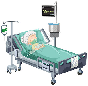 猛然躺下白色背景下病患躺在床上的医院场景健康插图风景致命绘画疾病死亡急诊室卡通片女士插画