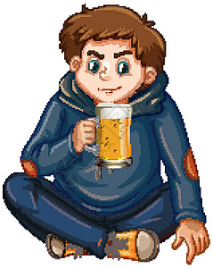 喝啤酒白色在白色背景上喝啤酒的十几岁男孩插画