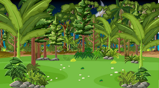 热带公园近处的森林景观场景插画