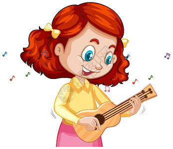 弹尤克里里琴的女孩卡通人物童年爱好音乐行动乐器夹子生活男性乐趣幼儿园插画