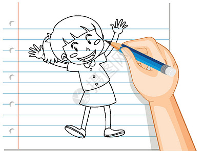 可爱的女孩大纲手写问候语艺术字体插图写作字母绘画孩子们孩子铅笔背景图片