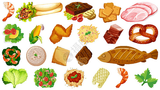 椒盐九肚鱼一套新鲜食品配料蔬菜夹子艺术卡通片插图沙拉团体生物绘画海鲜插画