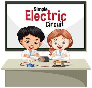 物理电路解释简单电路的科学家插画