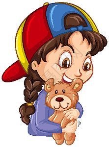 抱着熊娃娃白色背景上抱着泰迪熊的可爱女孩娃娃玩具熊哺乳动物动物插图生物女性学生拥抱青年插画