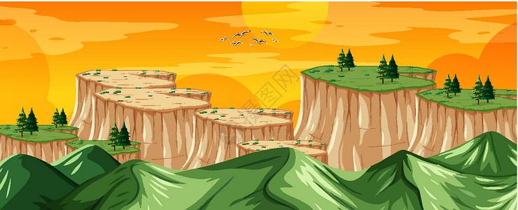 从槟城山从山到自然景观辉光夹子地理橙子卡通片环境太阳日落绘画岩石插画