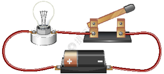 电路科学实验意义学习夹子艺术插图教育绘画灯泡电池卡通片背景图片