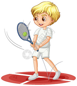 少年时代一个男孩卡通人物玩球拍插画