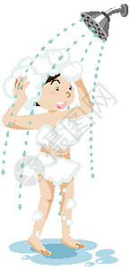 泡沫轴放松女孩用泡沫泡沫和淋浴头隔离洗澡设计图片