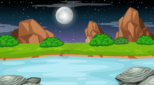 河夜景夜景自然森林景观 长河流经草地天气夹子观光天空风景月亮黑暗植物国家环境插画