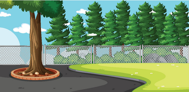 松苑原始森林公园多松自然公园场景中的空白景观蓝色卡通片意义插图操场环境风景学校森林教育插画